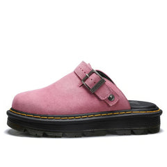 Buckle Strap Suede Platform Mules