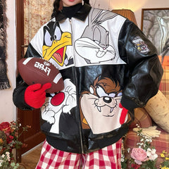 90s Style Oversized Leather Jacket
