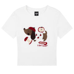 Apple Dog Fuzzy Graphic T-Shirt
