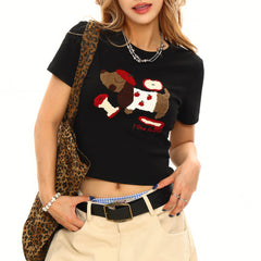 Apple Dog Fuzzy Graphic T-Shirt