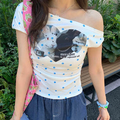 Bunny Polka Dot One-Shoulder Top