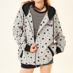2010's Grey Star Print Zip Up Hoodie