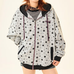 2010's Grey Star Print Zip Up Hoodie