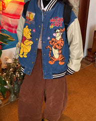 Cartoon Embroidery Denim Bomber Jacket