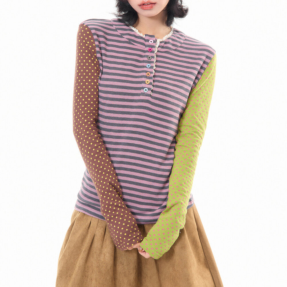 90s Kids Striped Polka Dot Long Sleeve Top