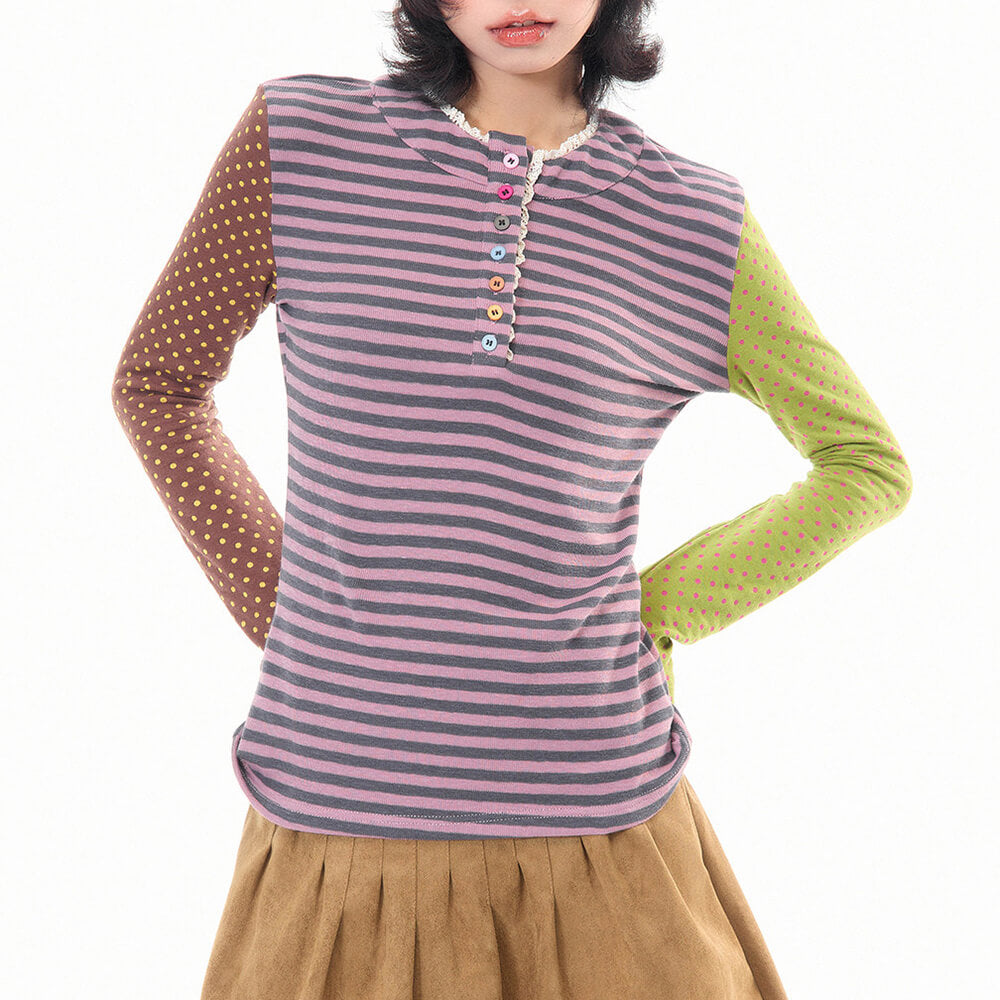 90s Kids Striped Polka Dot Long Sleeve Top