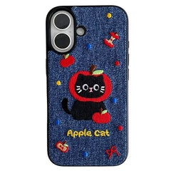Apple Cat Embroidery iPhone Case
