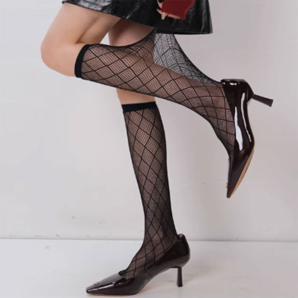 Argyle Mesh Knee High Socks