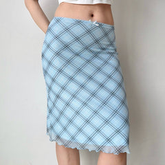 Baby Blue Plaid Midi Skirt