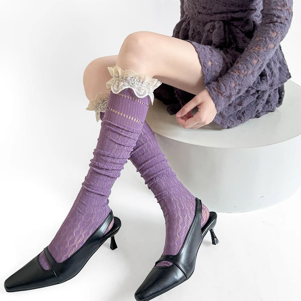 Ballet Core Ruffle Knee Socks