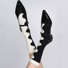 Black & White Abstract Wave Socks