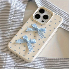 Blue Bows & Heart Dots iPhone Case