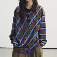 Brown Blue Stripe Rugby Polo