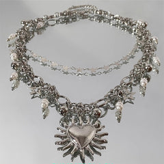 Burning Heart Grunge Chain Necklace