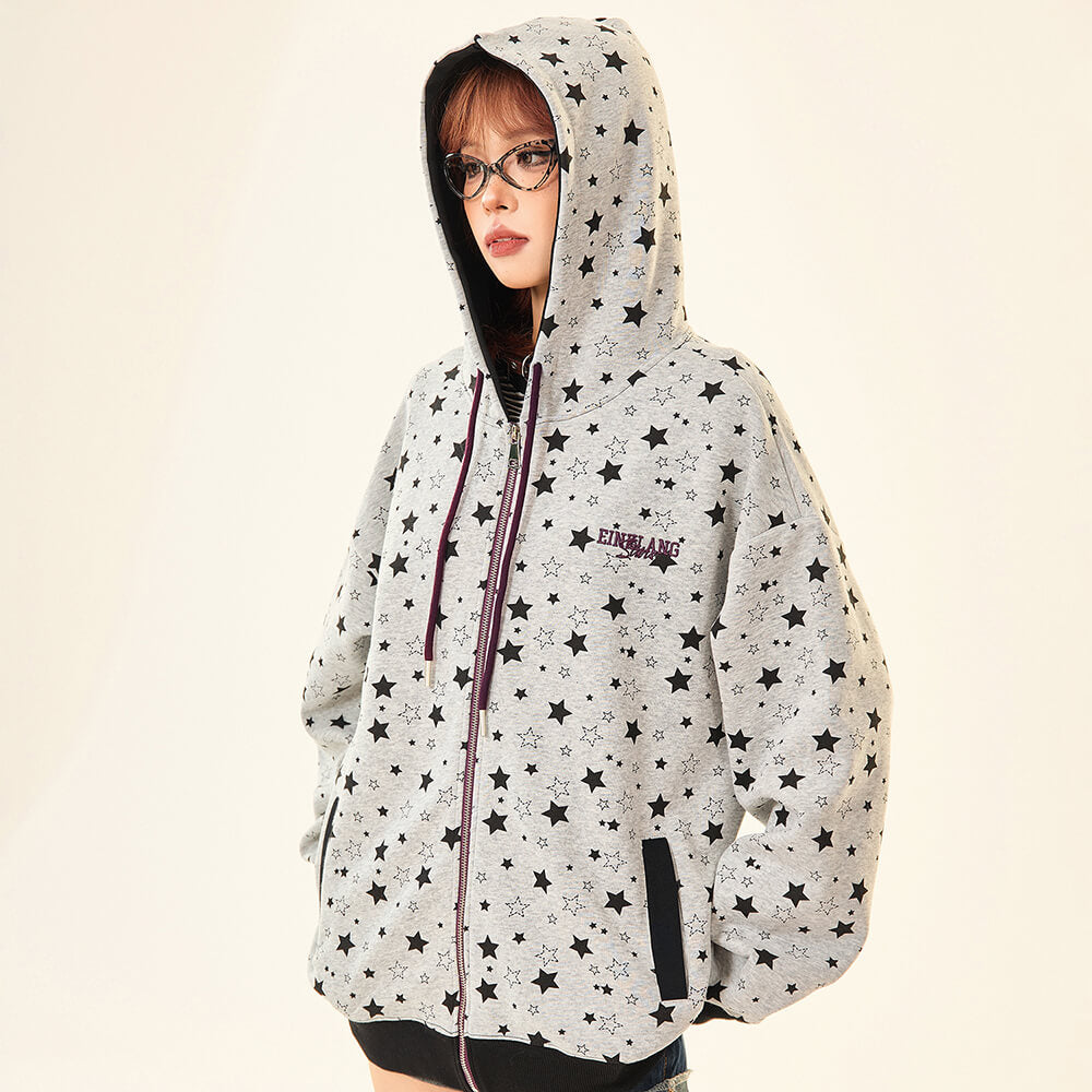 2010's Grey Star Print Zip Up Hoodie