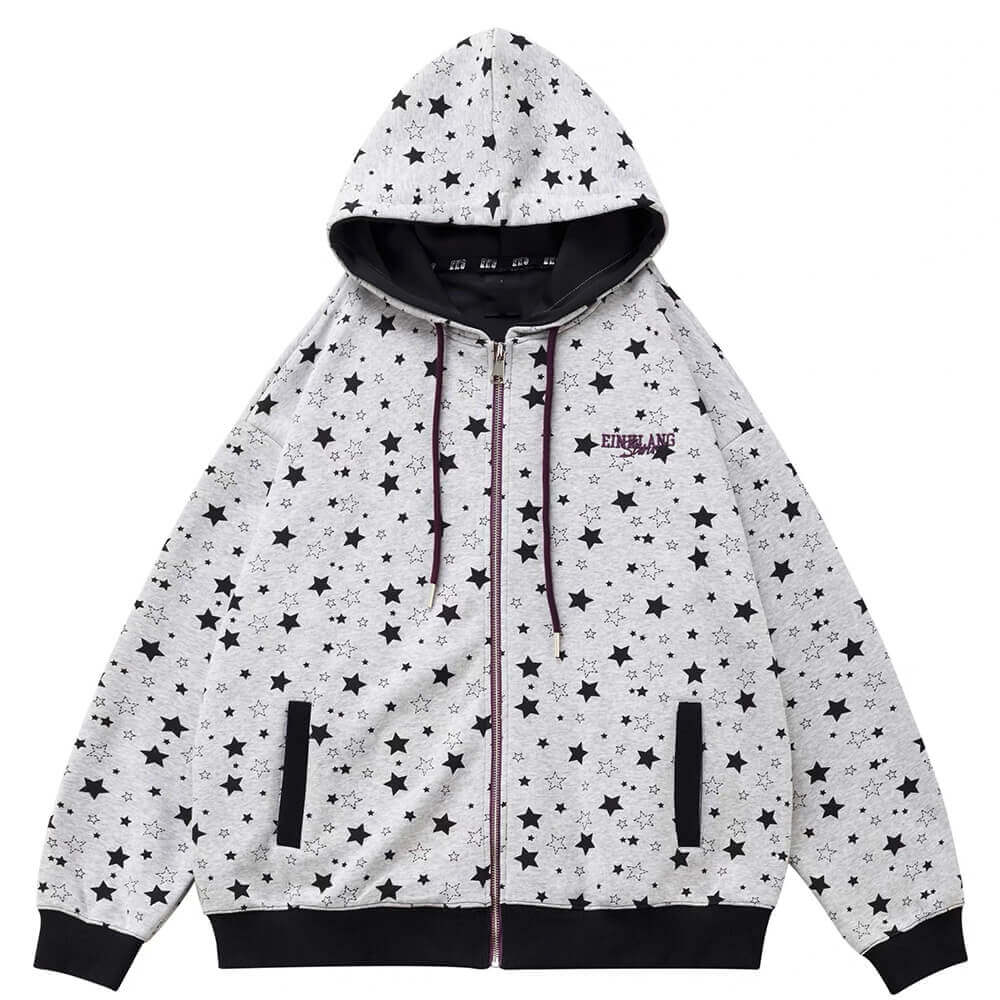 2010's Grey Star Print Zip Up Hoodie